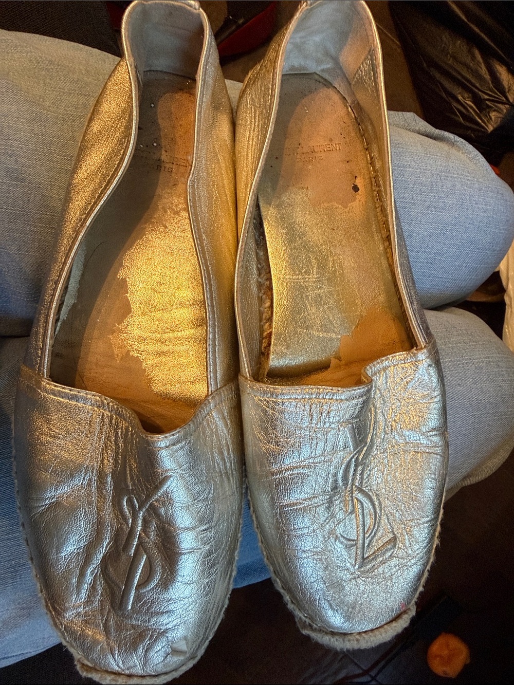 Saint Laurent Metallic Gold Leather Loafers with YSL Logo